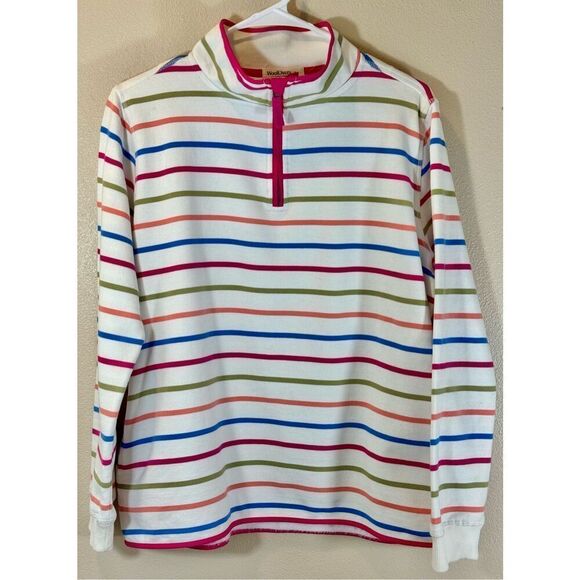 Woolovers Striped Organic Cotton Half Zip Sweatshirt Women's Crewneck Large - Picture 3 of 15